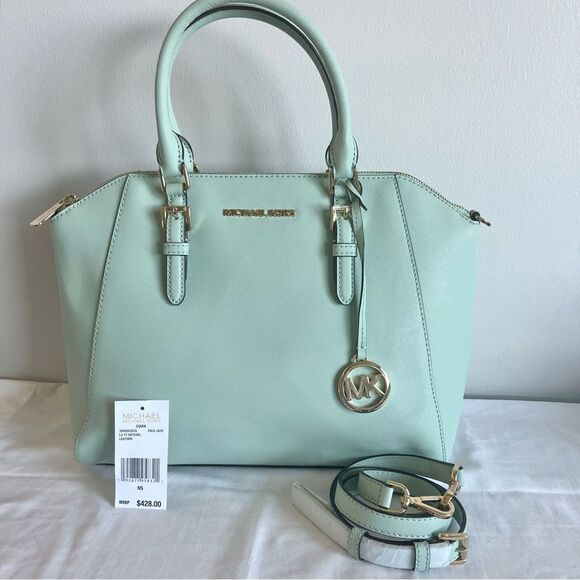 NEW | MICHAEL KORS Selma Raven Mercer Ciara Large TZ Satchel Tote Cyan Bag - Picture 1 of 15